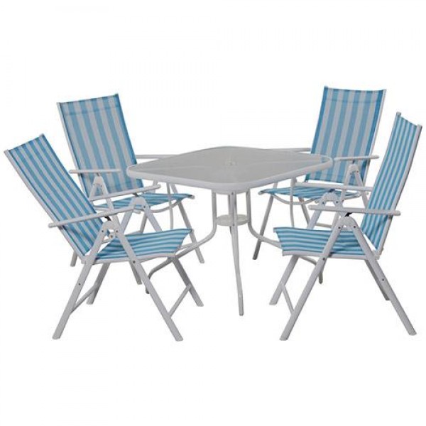 Conjunto de Mesa Marina com 4 Cadeiras Branco/Azul 